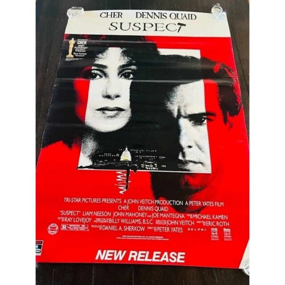 Movie Theater Cinema Poster Lobby Card vtg 1987 Suspect Cher Dennis Quaid RARE